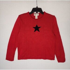 Vintage Cotton Country by Parkhurst Star Sweater Red Black Cotton Womens Medium